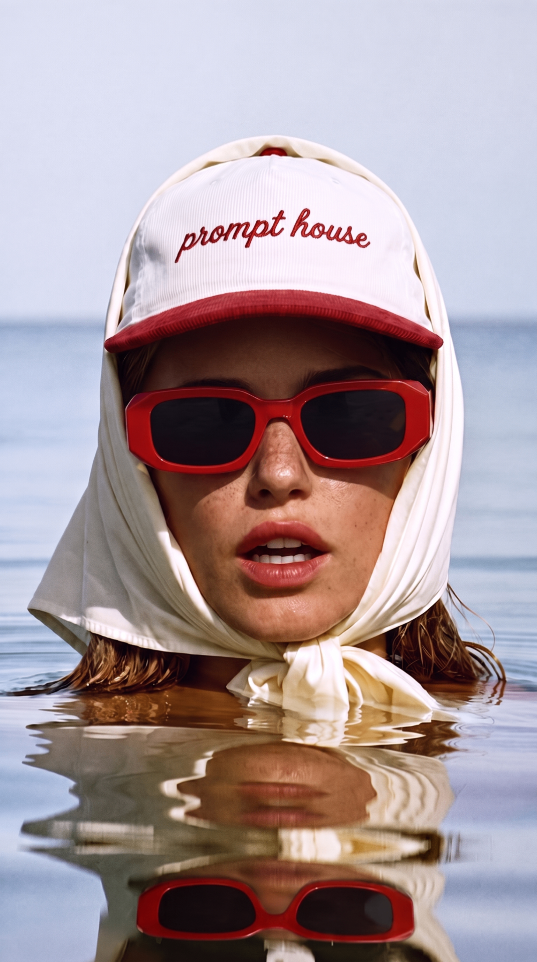Same shot customized with a branded cap and swapped sunglasses